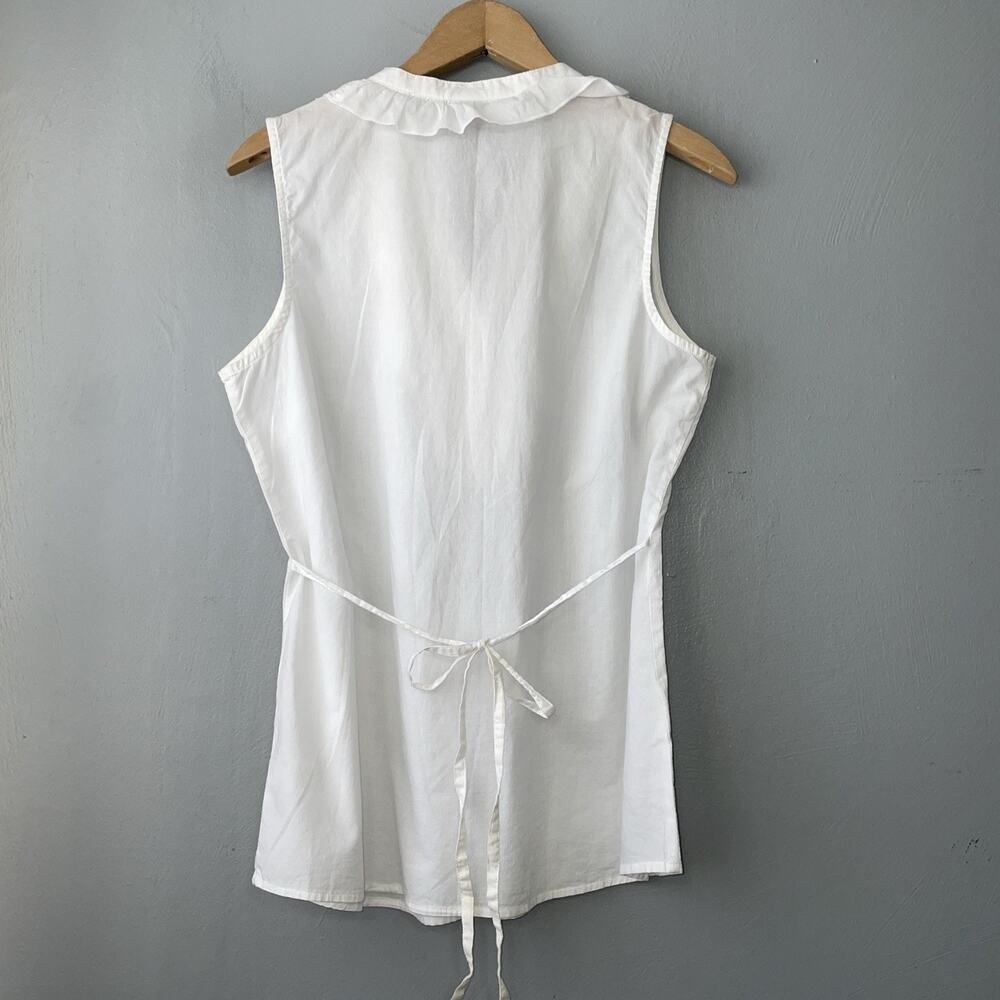 Merona Ruffled 100% Cotton Top Size Medium Sleeveless White Preppy Romantic Chic - Picture 4 of 10